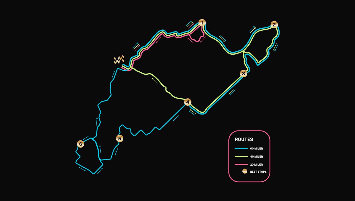 Trek 100 Texas route map — 18, 38, 60, and 100 mile routes