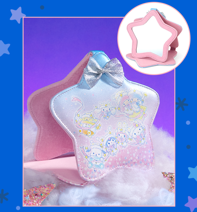 Small Sticker Overlay over mirror | This handy-dandy mirror can be propped up, perfect for a midday make-up check.