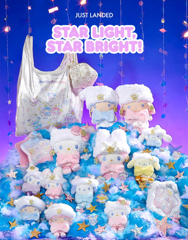JUST LANDED | Star Light, Star Bright! | Sanrio Characters from the Twinkle Series set against a gradient blue background.