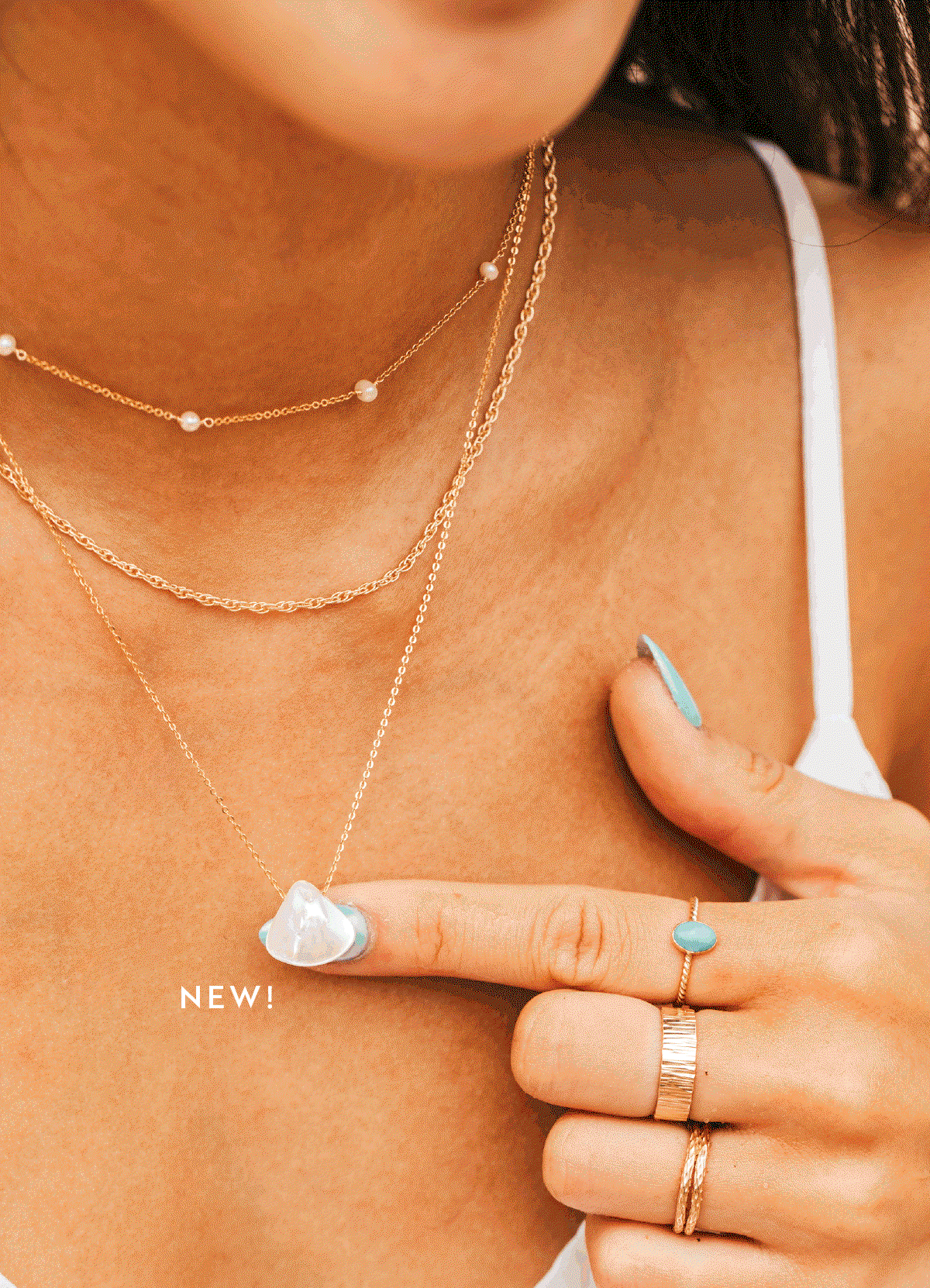 MOP mermaid-inspired designs, turquoise accents, and iridescent sparkle.