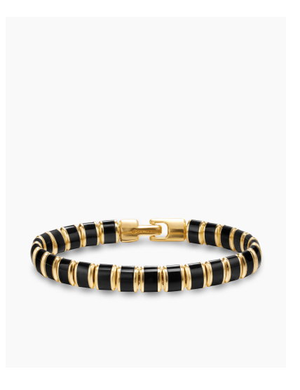 Spiritual Beads Flat Bead Bracelet18K Yellow Gold with Black Onyx, 8mm
