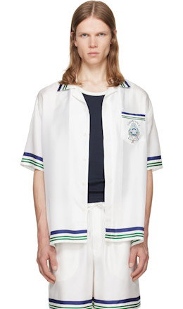 White Hotel Emblem Short Sleeve Silk Shirt - Casablanca