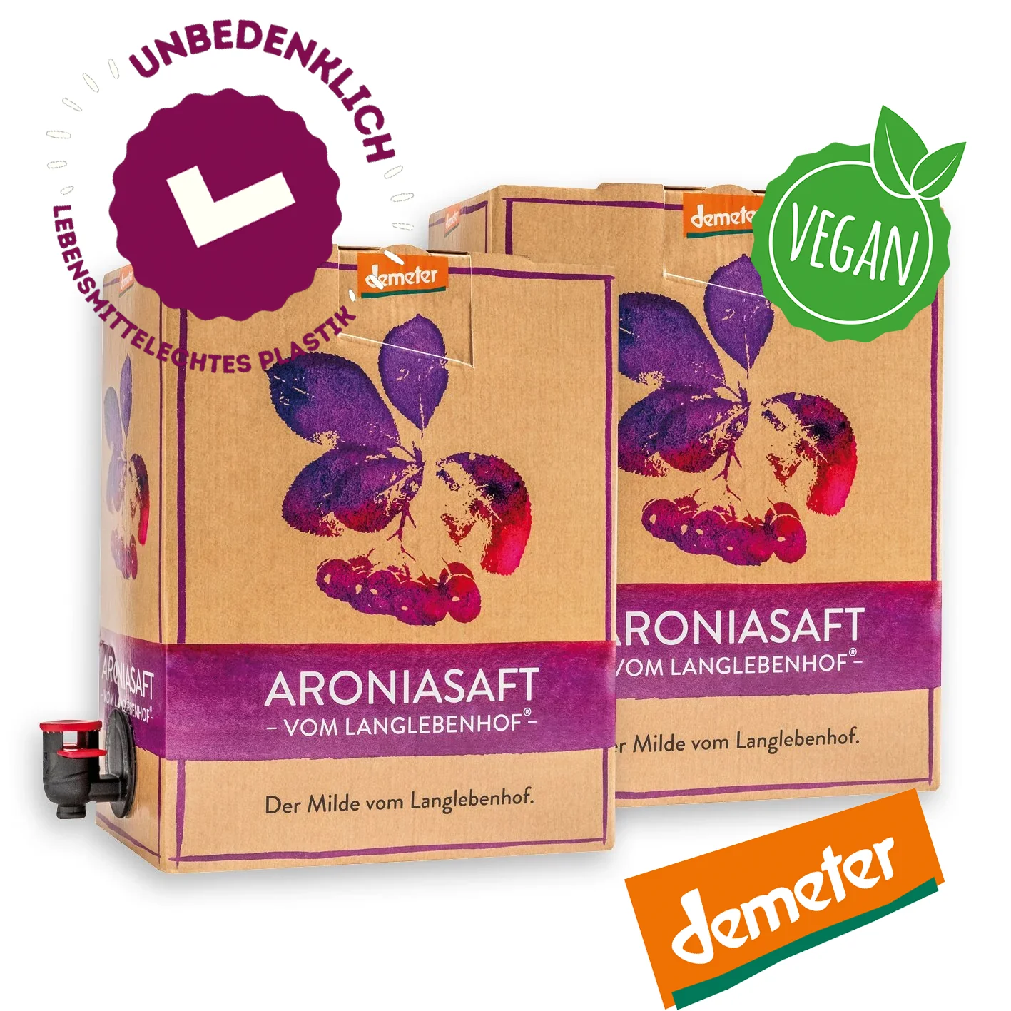Image of 💕DOPPELBOX Demeter Bio Aroniasaft 3 Liter Bag in Box, DER MILDE vom Langlebenhof, Direktsaft