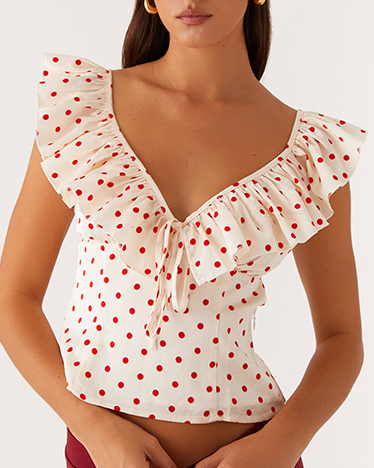 Regan Ruffle Top - Red Polka Dot
