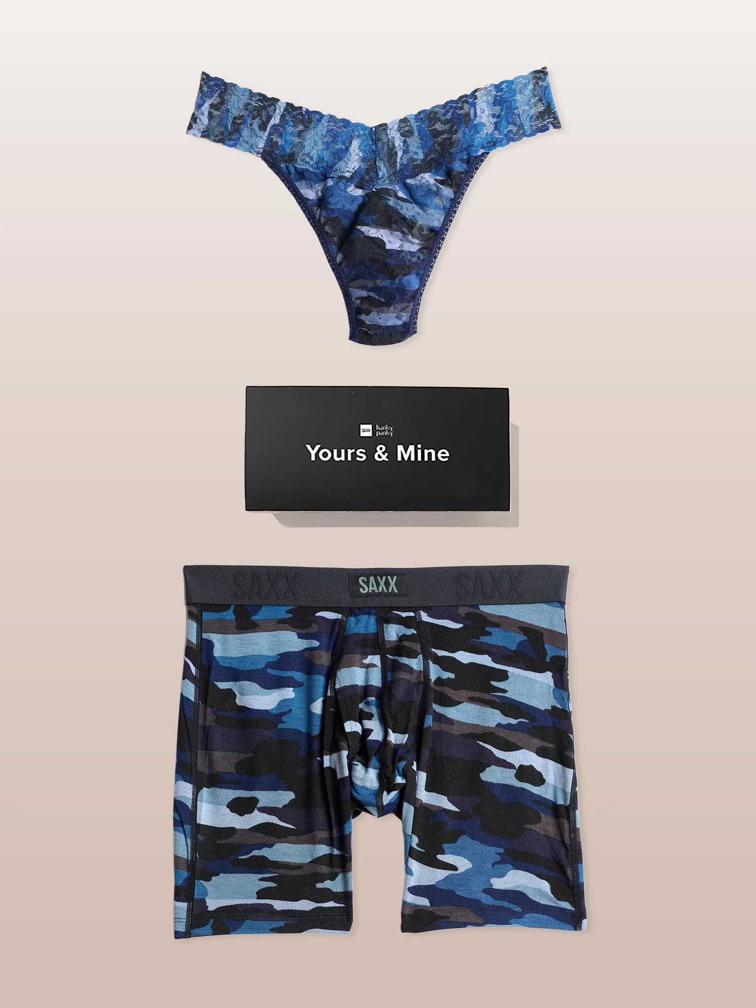 Image of Signature Lace® Original Rise Thong And Saxx Super Soft Vibe Boxer Brief Cloudbank Camo-Navy Sale