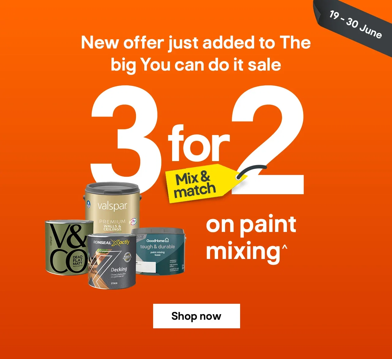 New offer just added to The big You can do it sale - 3 for 2 on paint mixing^ 19 - 30 June - Shop now