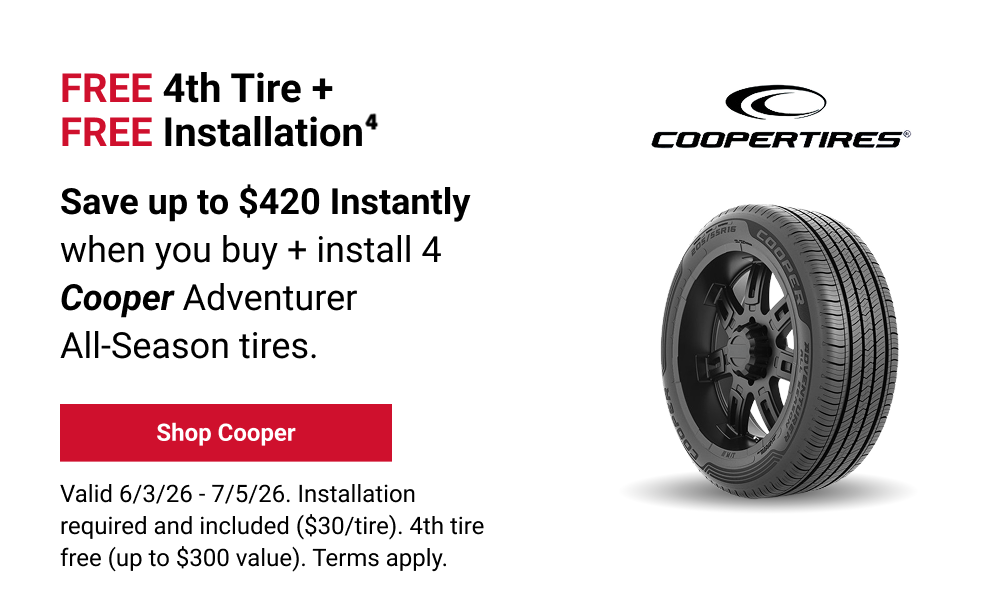 FREE 4TH TIRE+FREE INSTALLATION COOPER TIRES(4)
