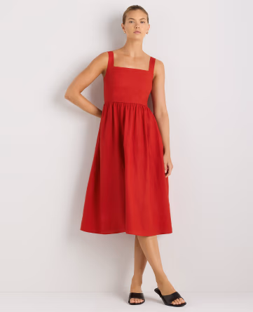 100% European Linen Fit & Flare Midi Dress