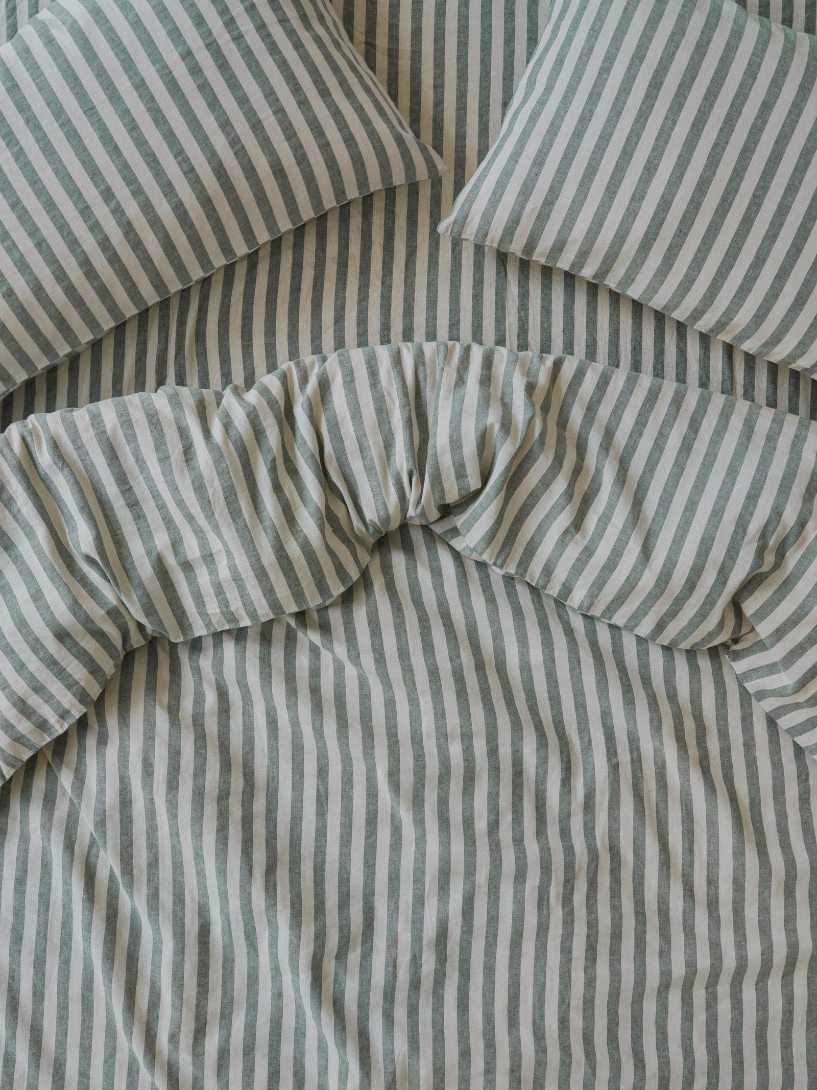 Image of Fern Green Pembroke Stripe Linen Blend Duvet Cover