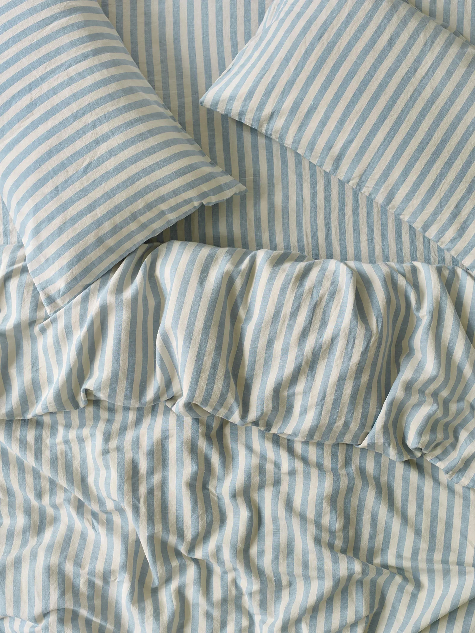 Image of Coastal Blue Pembroke Stripe 100% Linen Duvet Cover