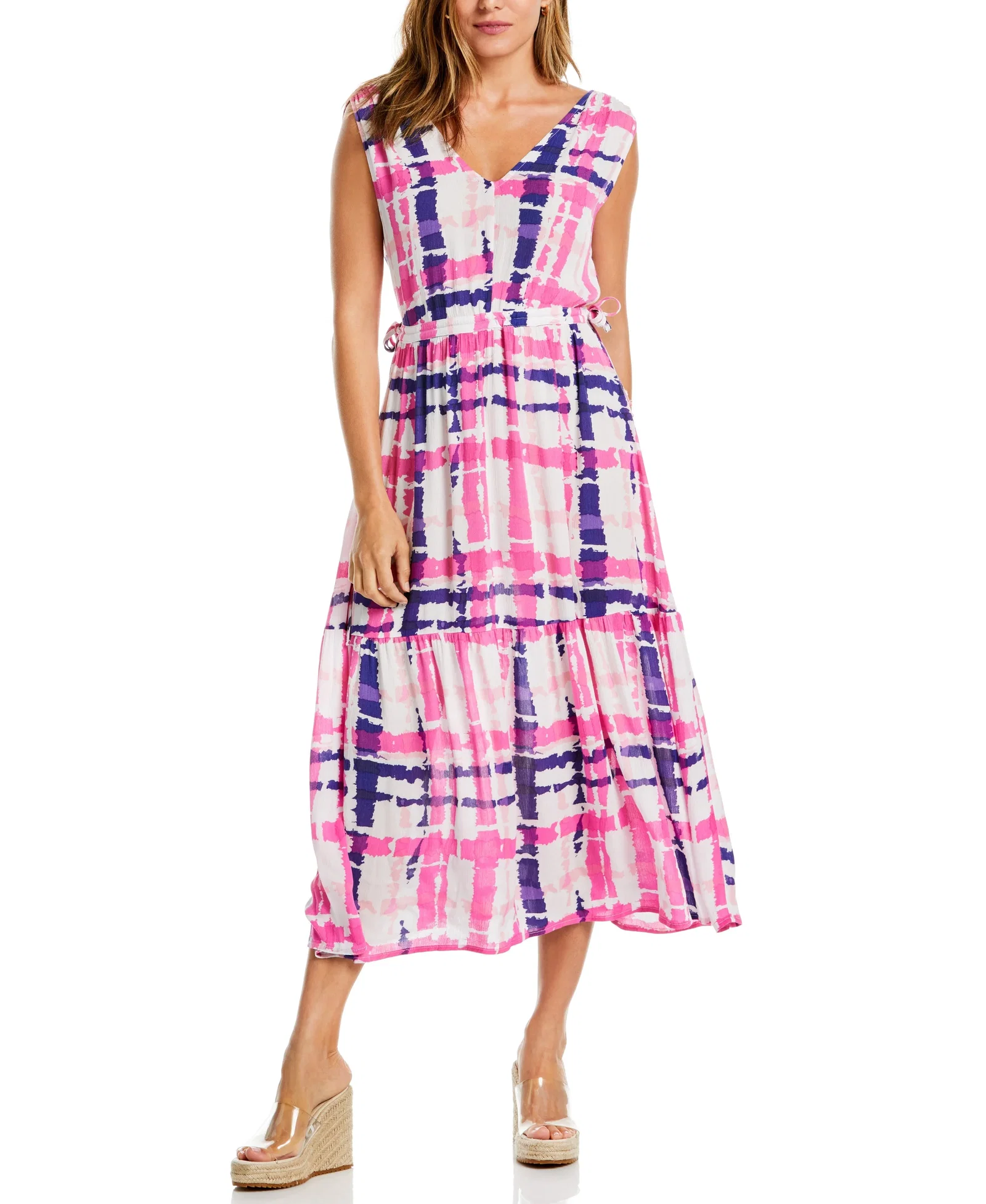 Image of Criss Cross Print V-neck Maxi Dress