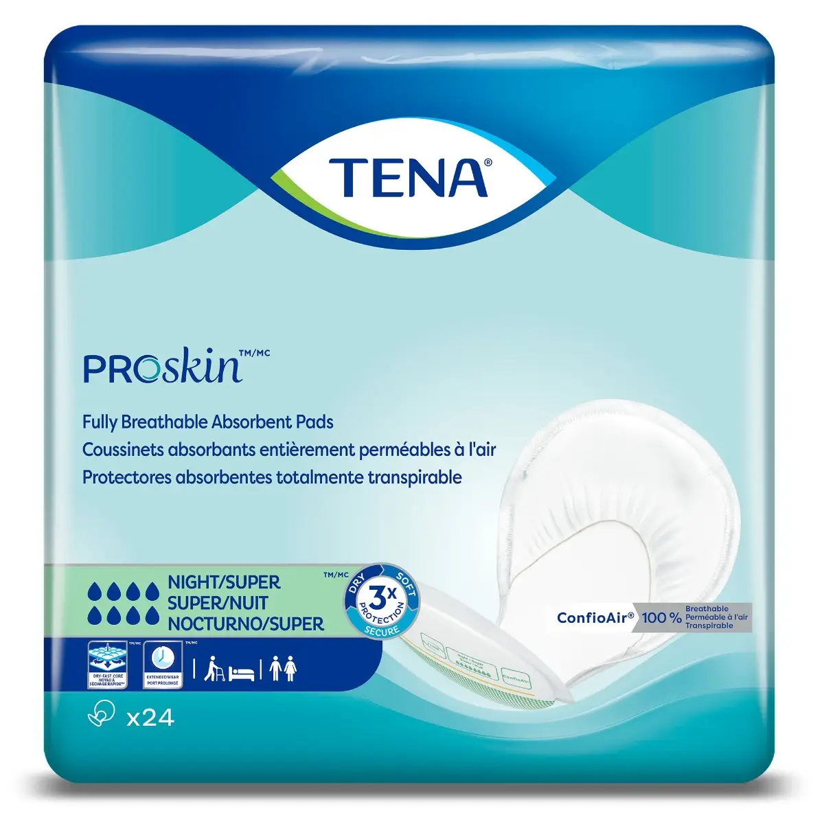 Incontinence Liner TENA ProSkin™ Night Super 27 Inch Length Heavy Absorbency Dry-Fast Core™ One Size Fits Most - CS/48