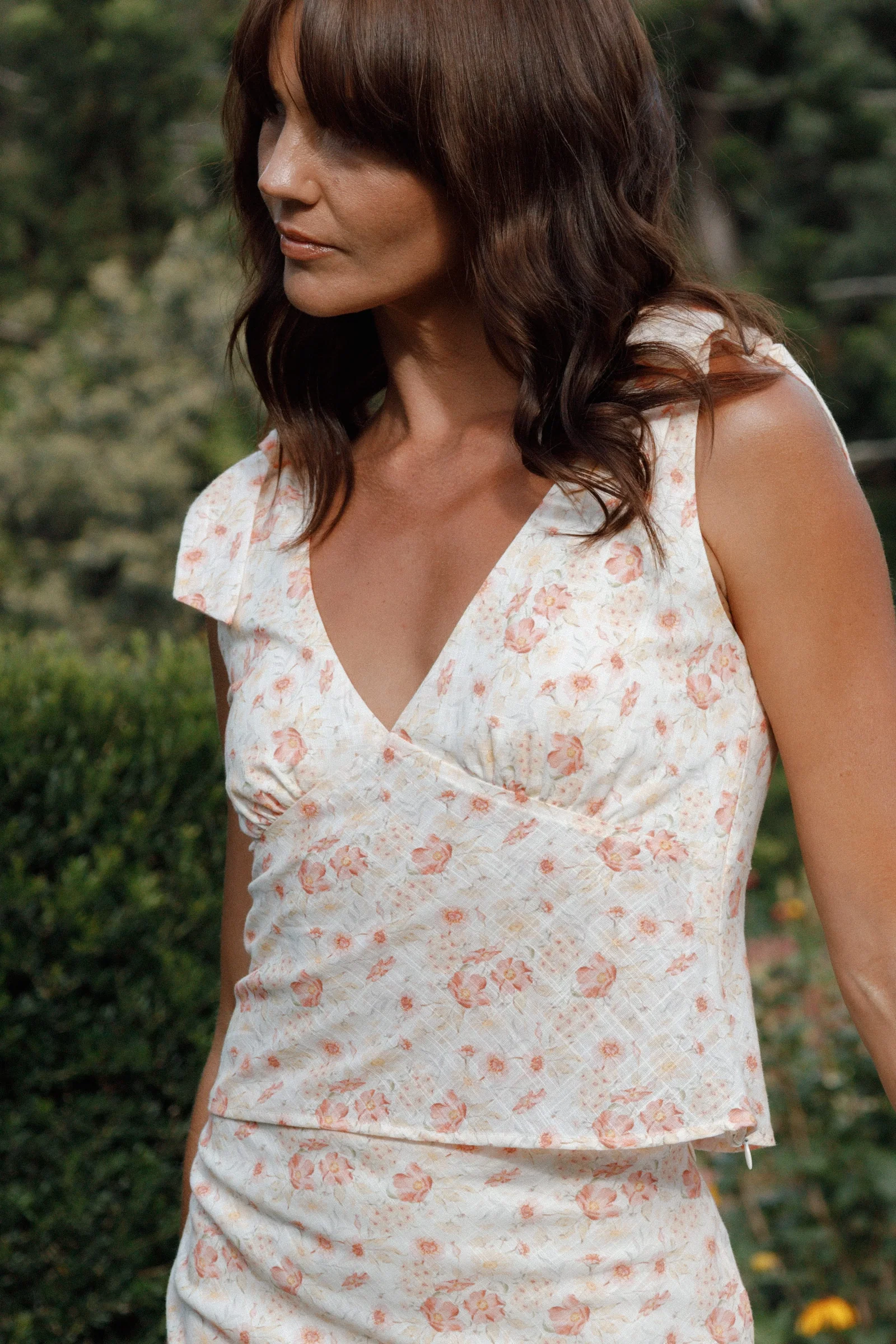Image of Kedra Tie Shoulder Top - Peach Ditsy Floral