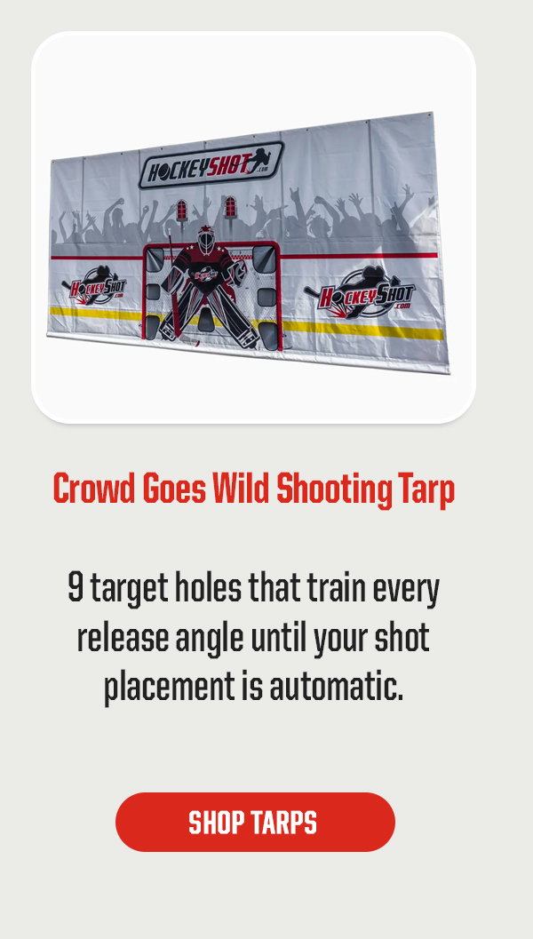 Product Block 3: Crowd Goes Wild Shooting Tarp. 9 target holes that train every release angle until your shot placement is automatic. CTA: Shop Tarps