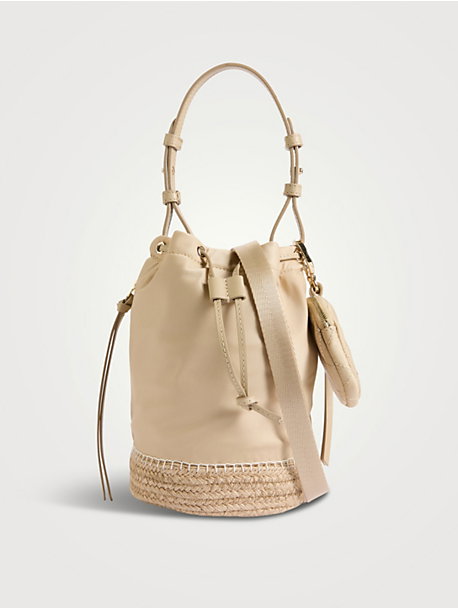 Waverly Raffia-Trimmed Bucket Bag