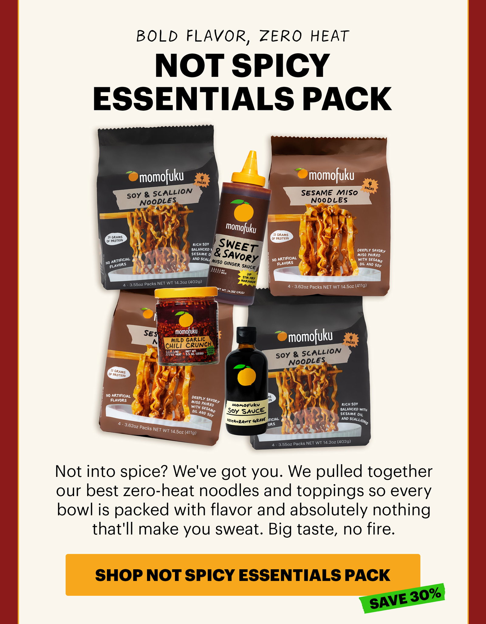 Header: Noodles, Bundled Up Sub-header: The Whole Lineup CTA: SHOP BESTSELLER PACK