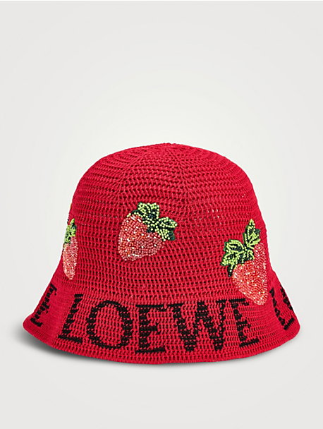 Loewe x Paula's Ibiza Strawberry-Beaded Crochet Bucket Hat