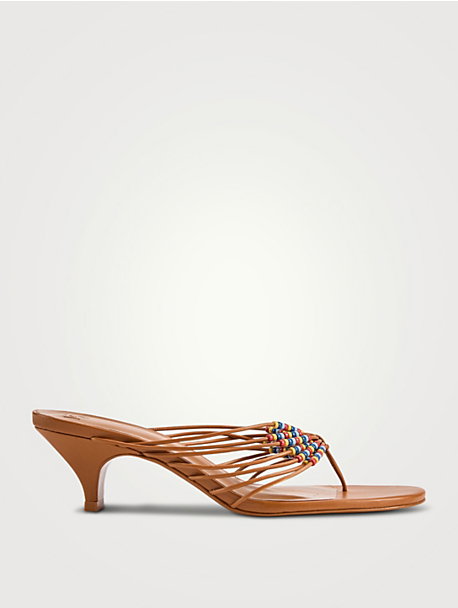 Jessica Beaded Leather Thong Sandals