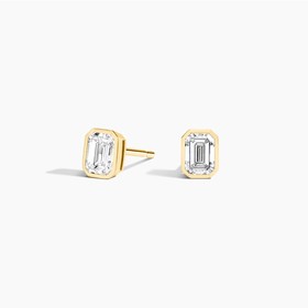 14K Yellow Gold Emerald Cut Lab Diamond Bezel Stud Earrings (1/2 ct. tw.)