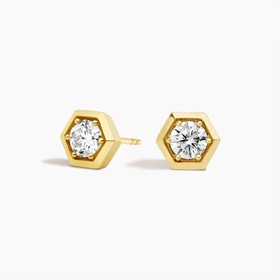 14K Yellow Gold Hexagon Bezel Lab Diamond Stud Earrings (1/2 ct. tw.)
