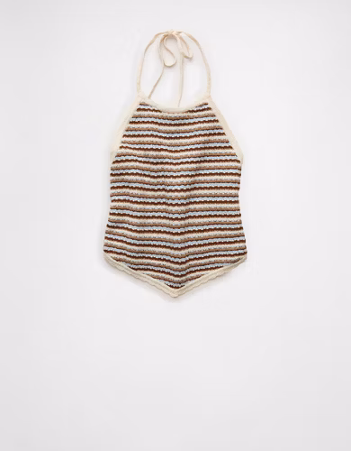 AE Cropped Open-Back Knit Halter Top