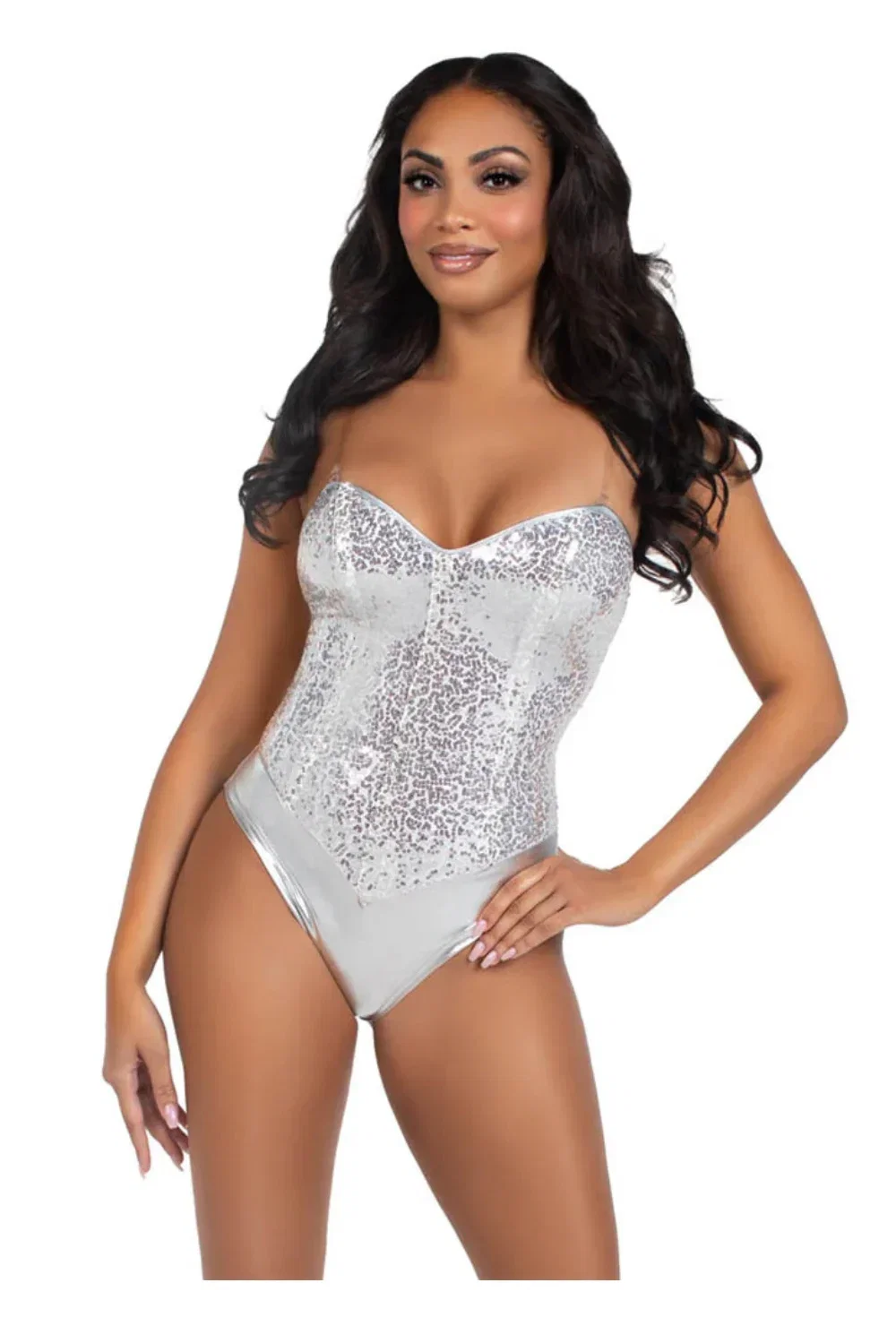 Silver Sequin Deluxe Corset Boned Bodysuit