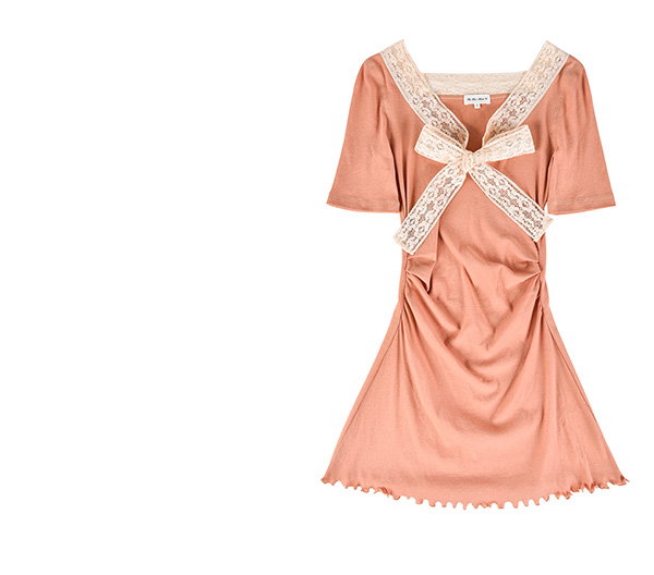 Lace Bow Mini Dress - Rose Veil