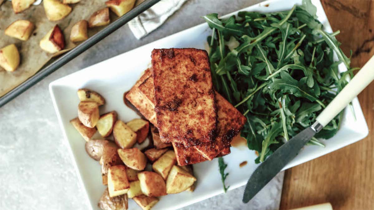 BBQ Tofu with Garlicky Roasted Potatoes Add