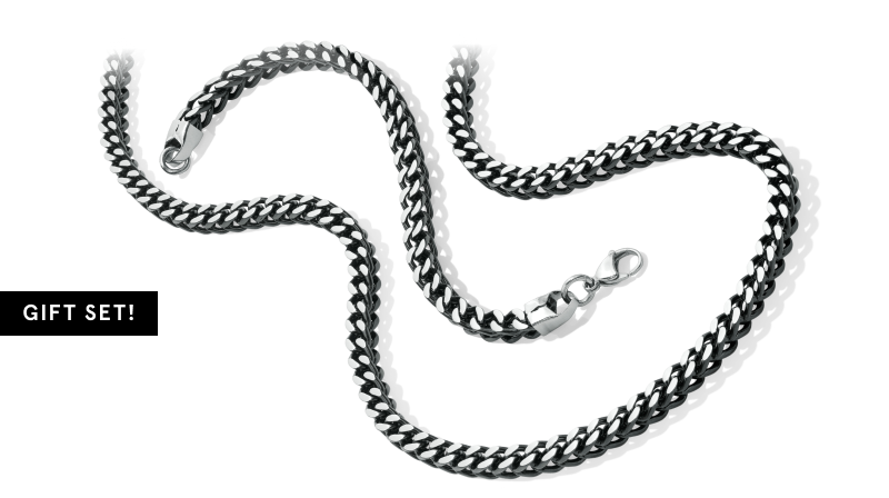 Black chrome link necklace, bracelet part of a gift set. 