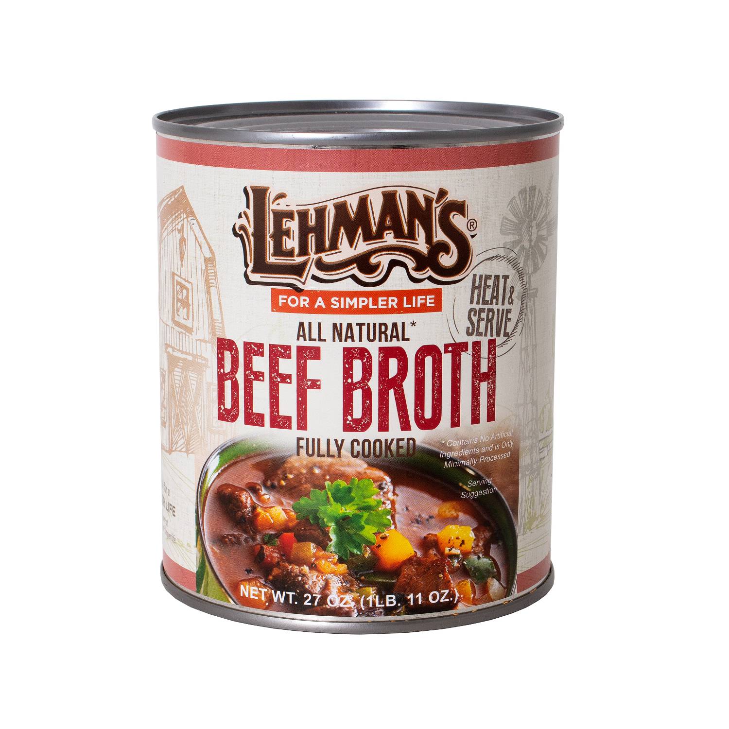 Image of Lehman's Canned Beef Broth - 27 oz can of broth