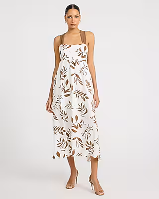 Printed Square Neck Bow Back Midi Dress