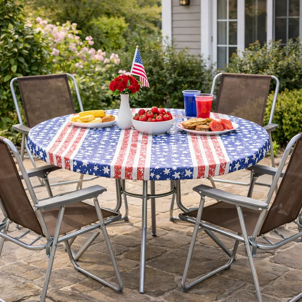 Image of Mossy Oak Stars and Stripes Round Vinyl Easy Fit Tablecloth Fits 36