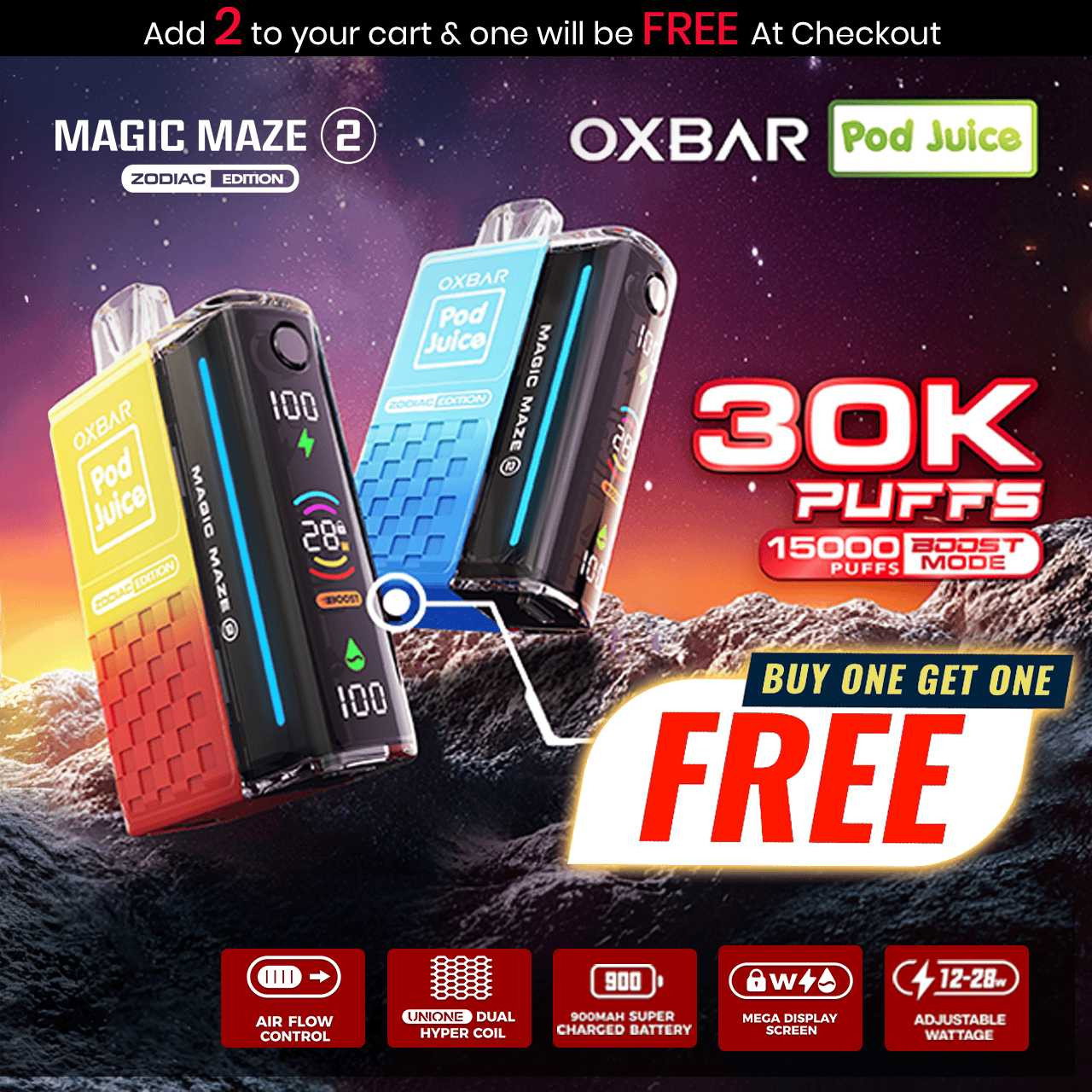 OXBAR Magic Maze 2.0 Disposable (30000 Puffs) - Buy 1 Get 1 Free