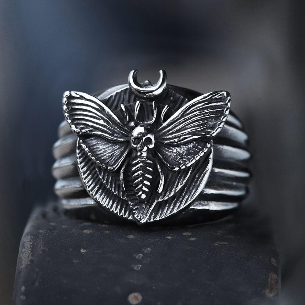 Image of Skull Moth Butterfly Stainless Steel Ring