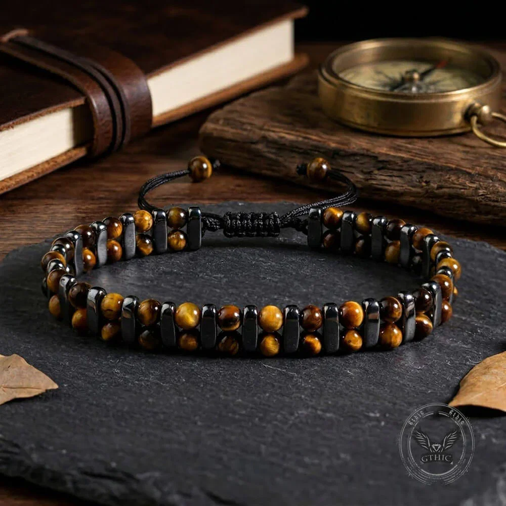 Image of Stylish Double-Row Tiger's Eye Beaded Bracelet