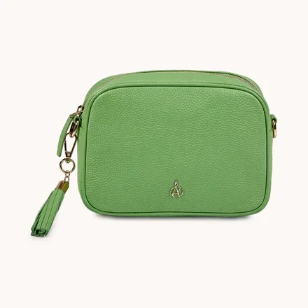 'KENT' Matcha Green Pebble Grain Real Leather Crossbody Bag