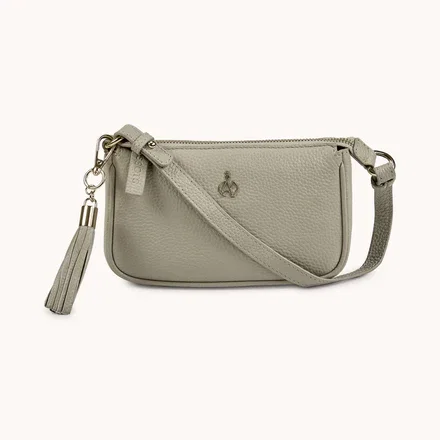 'ROSE' Fog Grey Pebble Grain Real Leather Shoulder Bag
