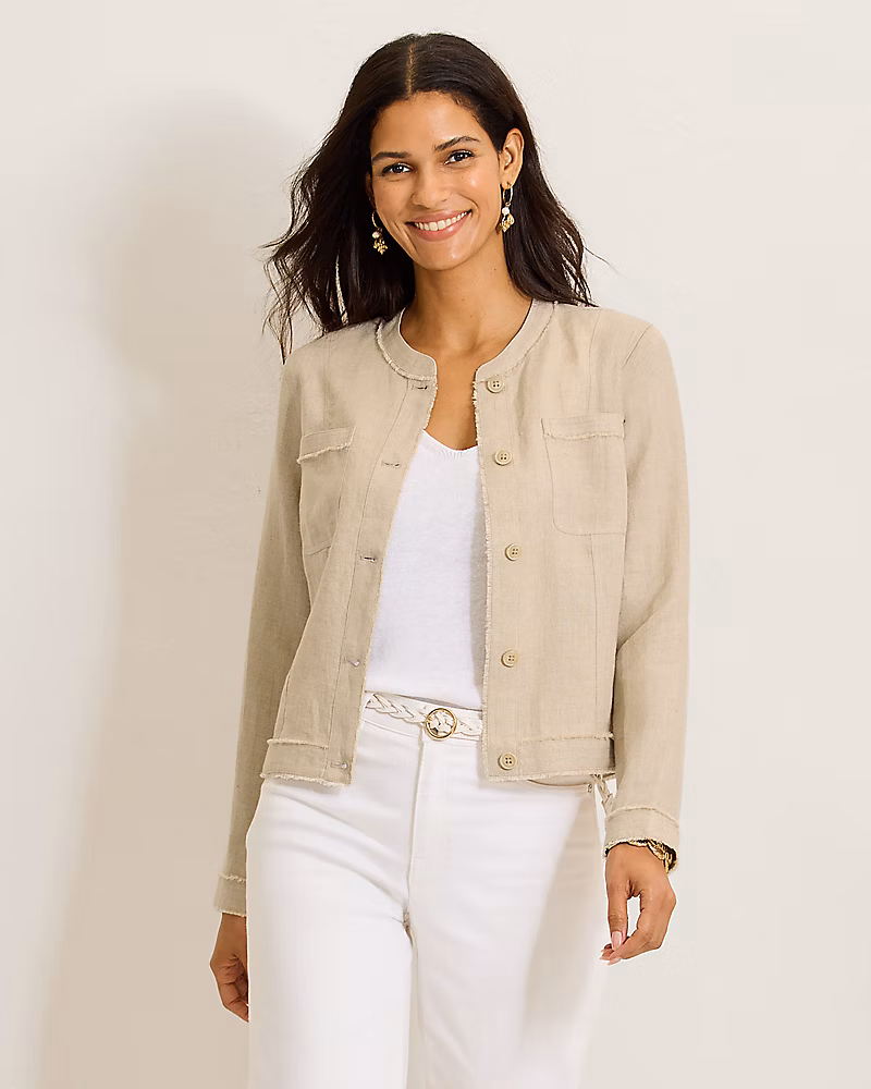 Image of Two Palms Patch Pocket Raw-Edge Linen Jacket