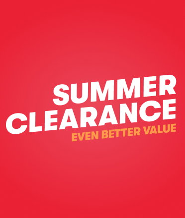 Red background with text reading “SUMMER CLEARANCE” and smaller text underneath saying “EVEN BETTER VALUE”.
