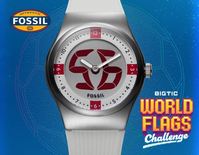 Fossil Men's World Flags Big Tic England Multicolour Dial White Silicone Strap Watch