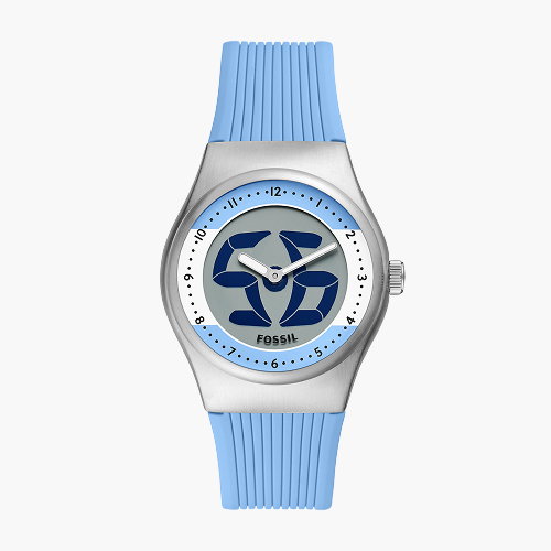 Fossil Men's World Flags Big Tic Argentina Multicolour Dial Blue Silicone Strap Watch
