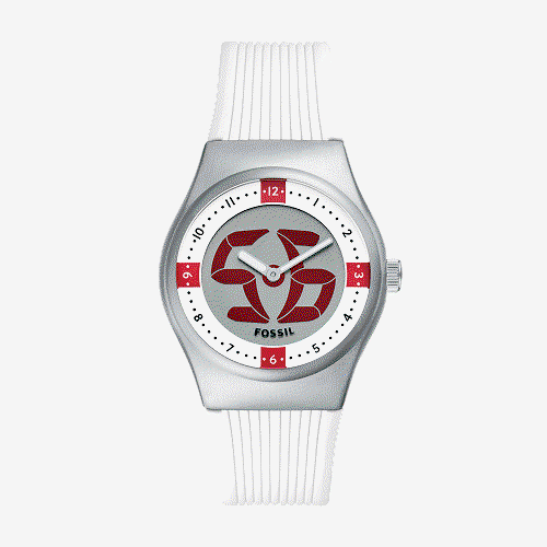 Fossil Men's World Flags Big Tic England Multicolour Dial White Silicone Strap Watch