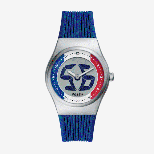 Fossil Men's World Flags Big Tic France Multicolour Dial Blue Silicone Strap Watch