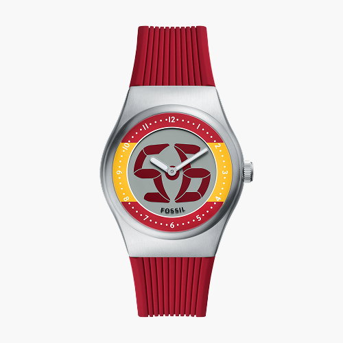 Fossil Men's World Flags Big Tic Spain Multicolour Dial Red Silicone Strap Watch