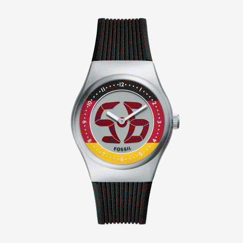 Fossil Men's World Flags Big Tic Germany Multicolour Dial Black Silicone Strap Watch
