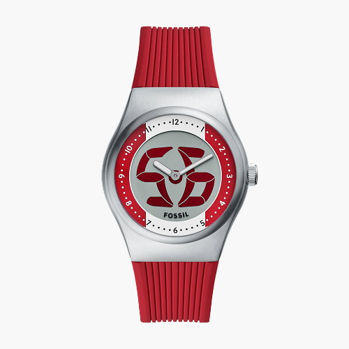 Fossil Men's World Flags Big Tic Canada Multicolour Dial Red Silicone Strap Watch