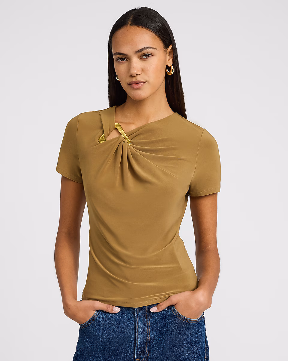 Short Sleeve Twist Front Gold Hardware Tee