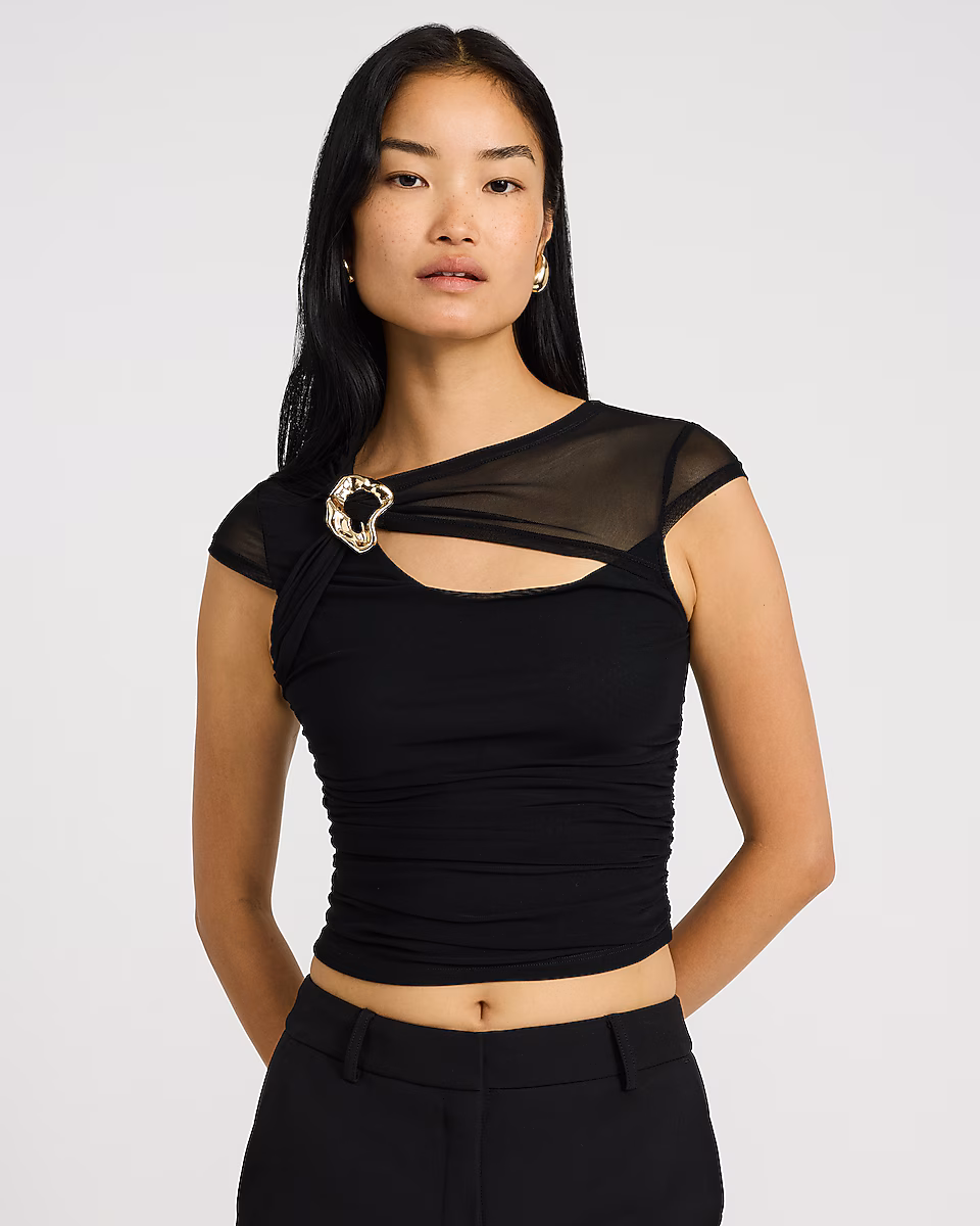 Hardware Mesh Crossover Cap Sleeve Tee