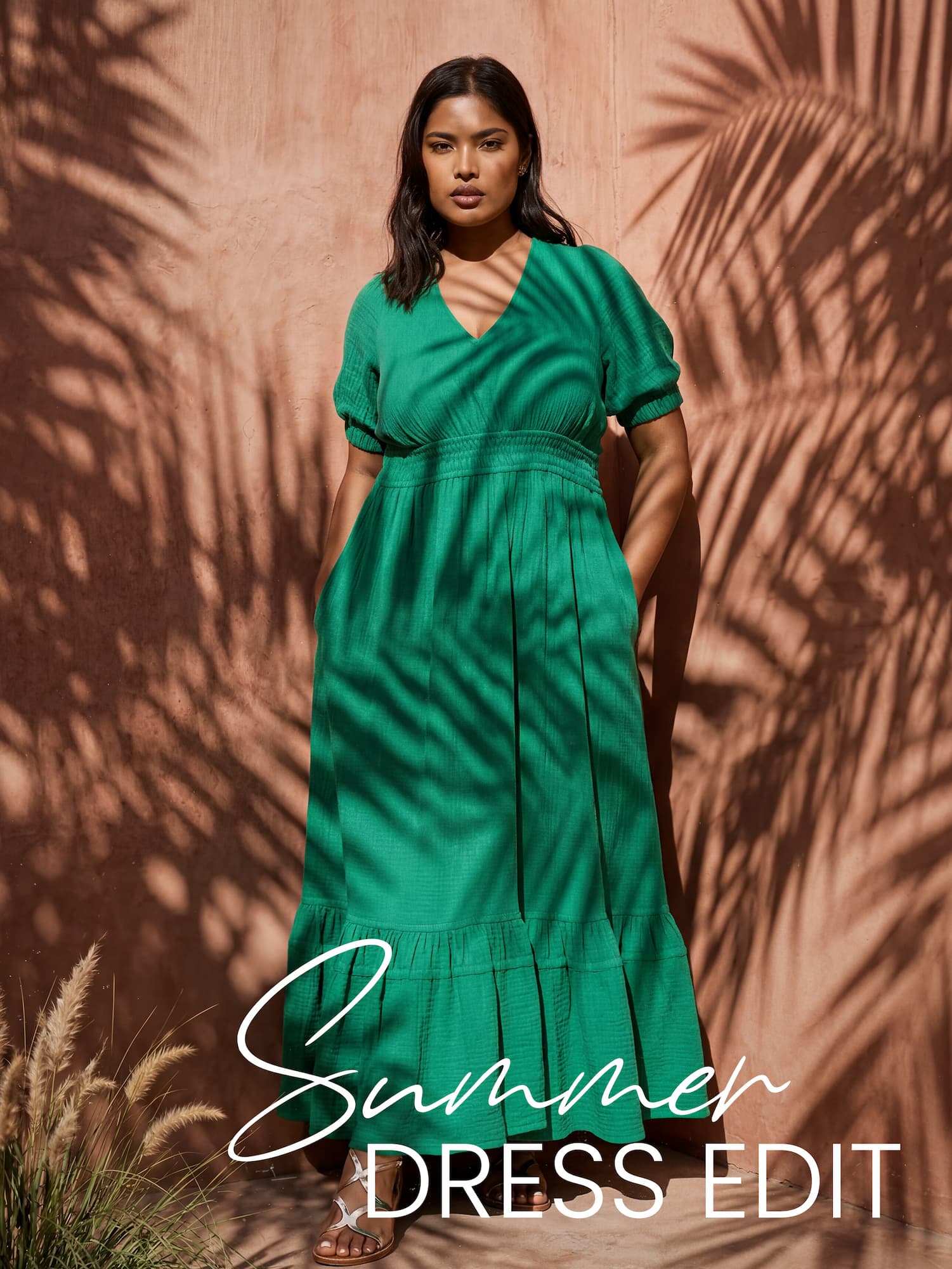 Green Cheesecloth V Neck Maxi Dress