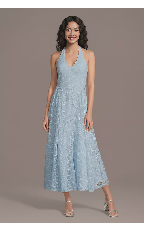 Lace V-Neck Halter A-Line Midi Dress